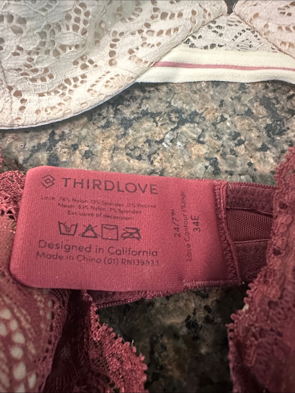 X2 34E ThirdLove Lace Underwire Bra in Burgundy and Cream - Picture 2 of 4